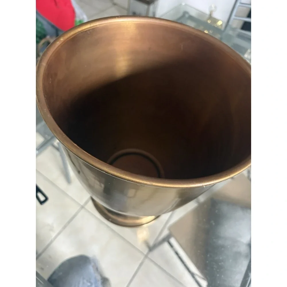 Vintage Brass Pedestal Urn Planter Trophy Vase Heavy Gold Tone Metal 11